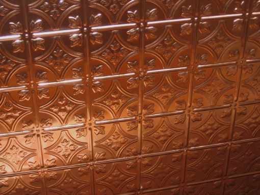 Copper ceiling tiles in conference room at Yarrow